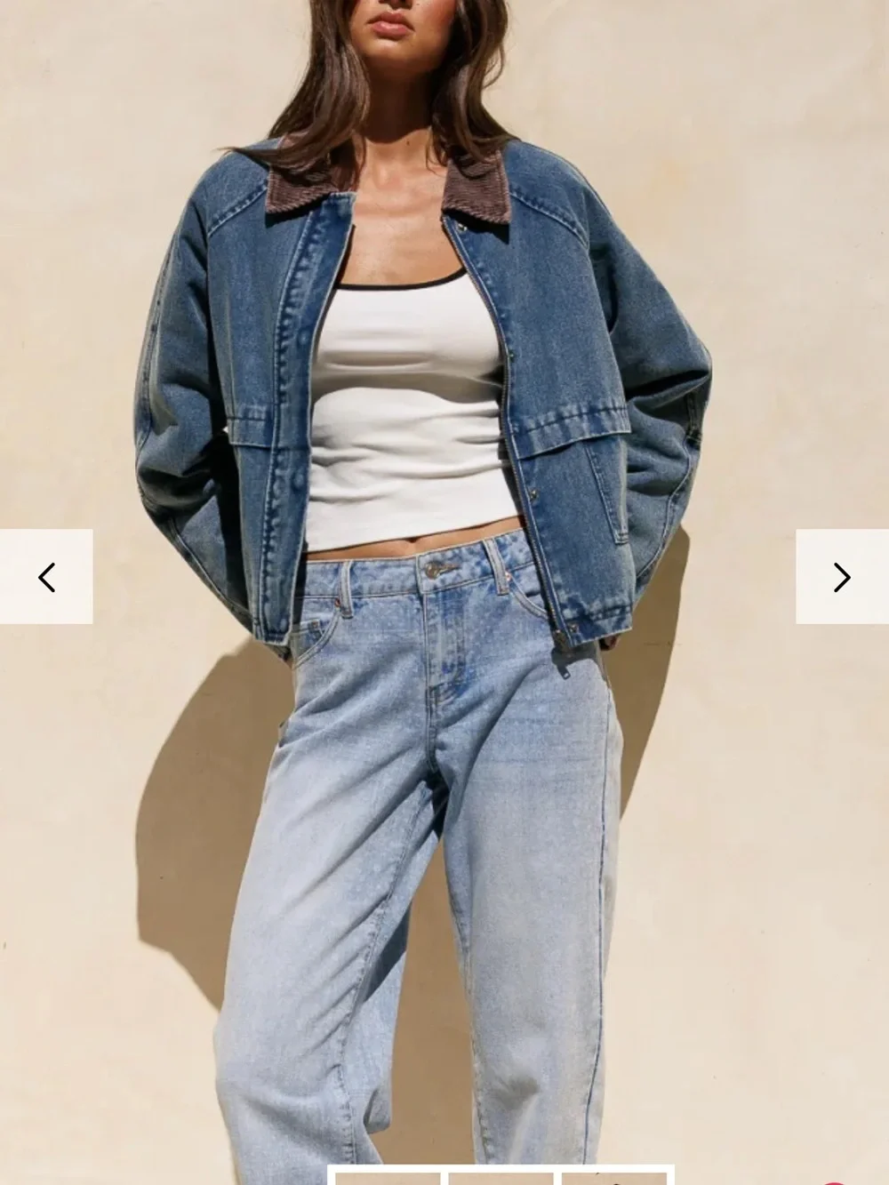 Cali1850 Denim Jacket with Contrast Corduroy Collar - Blue - Picture 2 of 5